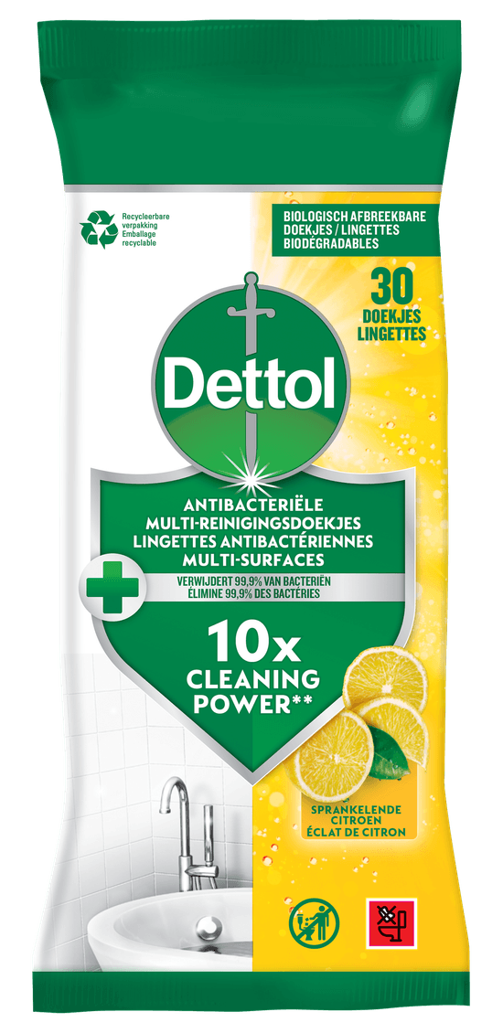 Dettol Lingettes Antibactériennes Multi-Surfaces Éclat de Citron x30