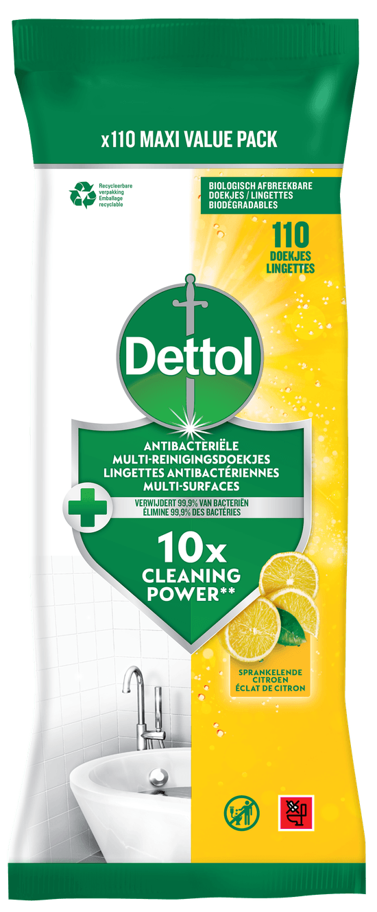 Dettol Lingettes Antibactériennes Multi-Surfaces Éclat de Citron x110