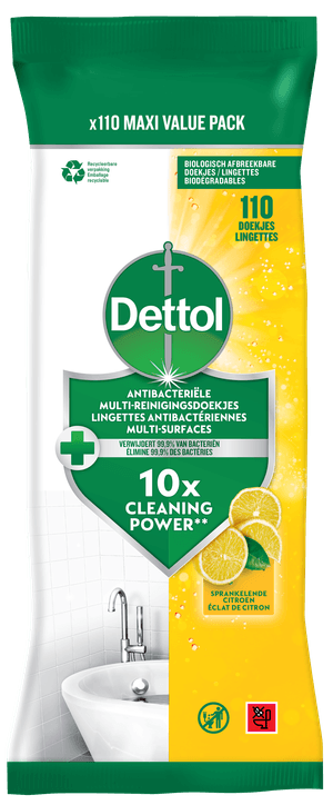 Dettol Lingettes Antibactériennes Multi-Surfaces Éclat de Citron x110