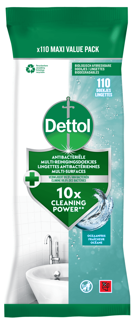 Dettol Lingettes Antibactériennes Multi-Surfaces Fraîcheur Océane x110