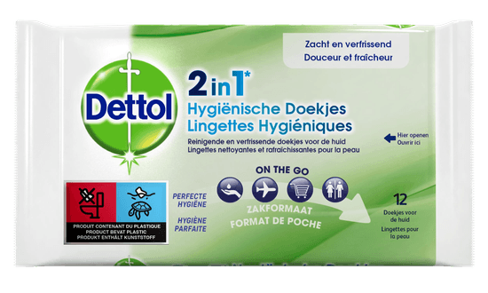 Lingettes Hygiéniques Dettol 2-en-1x12